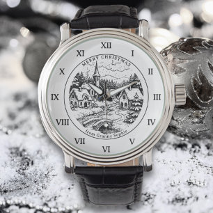 Vintage-Weihnachtsdorf im Winter - römische Zahl Armbanduhr