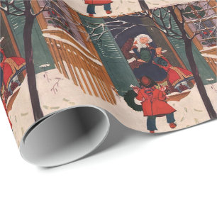 Vintage Weihnachtsdorf Schneelandschaft zum Fest Geschenkpapier
