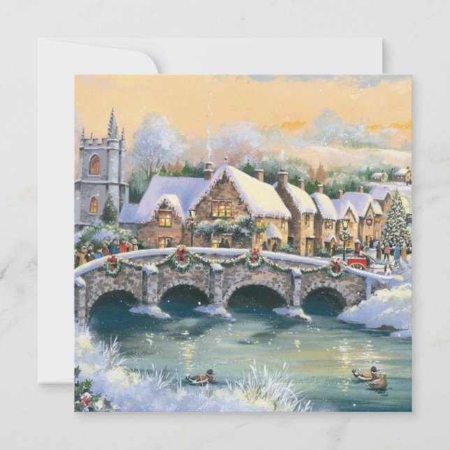 Vintage Weihnachtsdörfsszene Feiertagskarte (Vorderseite)