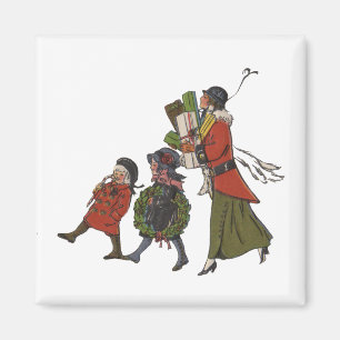 Vintage-Weihnachtseinkaufs-Familienspaß Magnet