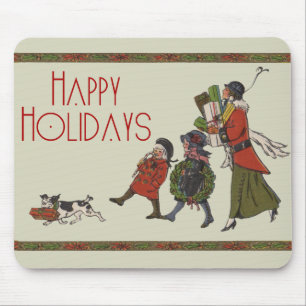 Vintage-Weihnachtseinkaufs-Familienspaß Mousepad