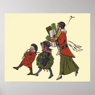 Vintage-Weihnachtseinkaufs-Familienspaß Poster