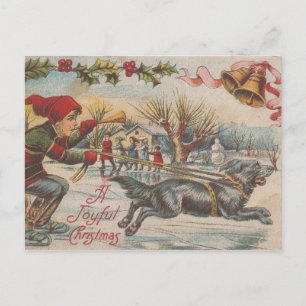 Vintage Weihnachtseislaufen mit dem Hund Feiertagspostkarte