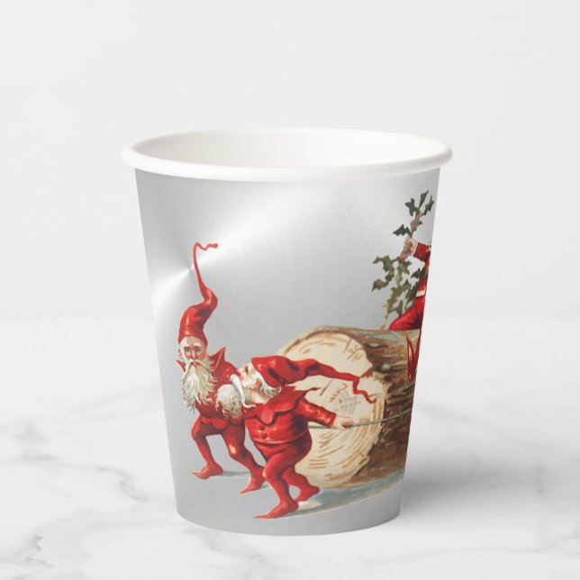 Vintage Weihnachtselfen Urlaub Silberes Party Pappbecher (Vorderseite)