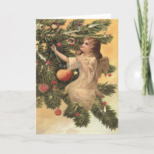 Vintage-Weihnachtsengel auf dem Baum Feiertagskarte