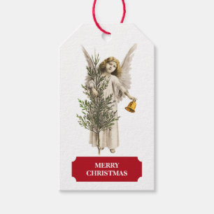 Vintage-Weihnachtsengel & Baum-Feiertag Geschenkanhänger
