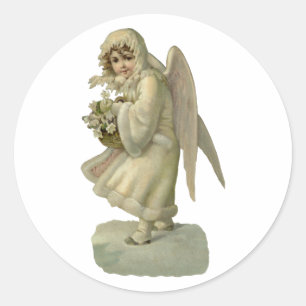 Vintage-Weihnachtsengel-Blumen, viktorianischer Zu Runder Aufkleber