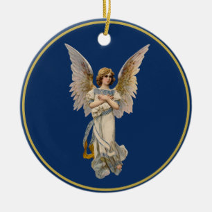 Vintage-Weihnachtsengel Dunkelblau Feiertag Keramik Ornament