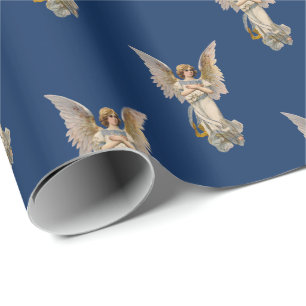 Vintage-Weihnachtsengel Dunkelblaues Fest Geschenkpapier