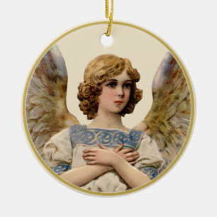 Vintage-Weihnachtsengel Elfenbein-Feiertagsbotscha Keramik Ornament