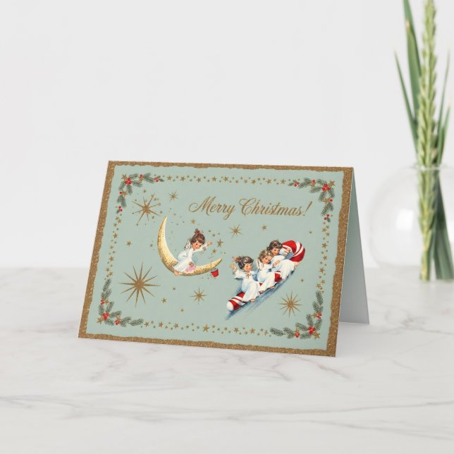 Vintage-Weihnachtsengel   Feiertagskarte (Vorderseite)