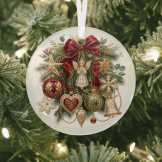 Vintage-Weihnachtsengel-Gold-Rot-Glas-Ornament Ornament Aus Glas