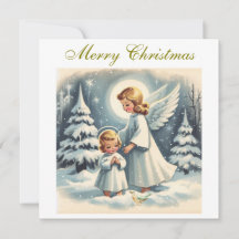 Vintage-Weihnachtsengel, Kind und Vogel