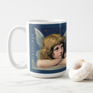 Vintage-Weihnachtsengel Kind Weiße Flügel Indigo Kaffeetasse