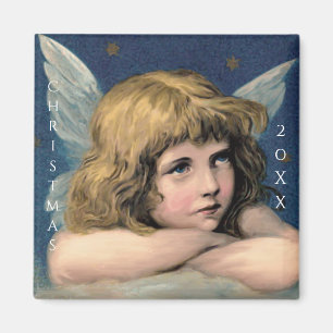 Vintage-Weihnachtsengel-Kind Weiße Flügel Indigo Magnet