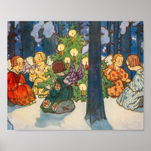 Vintage-Weihnachtsengel-Kunst Feiertag Poster