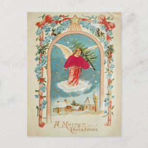Vintage-Weihnachtsengel mit Baum Viktorianisch Postkarte