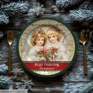 Vintage-Weihnachtsengel-Papierteller-Monogramm-Ges Pappteller