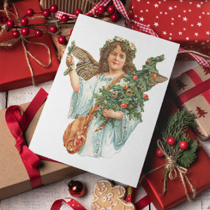 Vintage-Weihnachtsengel Personalisierte Grußkarte Feiertagskarte