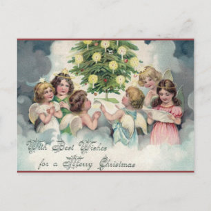 Vintage Weihnachtsengel um einen Baum Postkarte