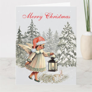 Vintage-Weihnachtsengel und -Hase Karte