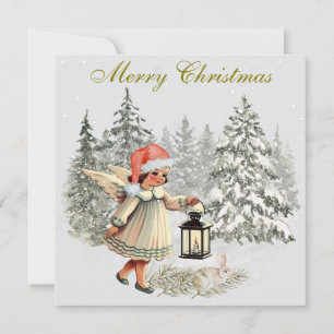 Vintage-Weihnachtsengel und -Hase Karte