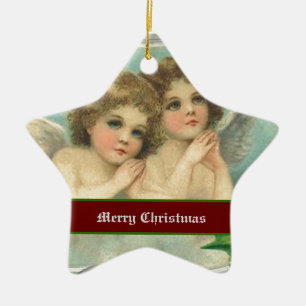 Vintage-Weihnachtsengel und Heilige Beeren-Ornamen Keramik Ornament