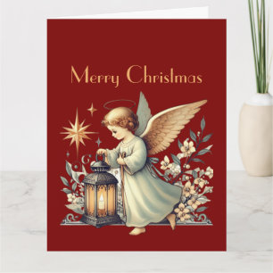 Vintage-Weihnachtsengel und Laterne Karte