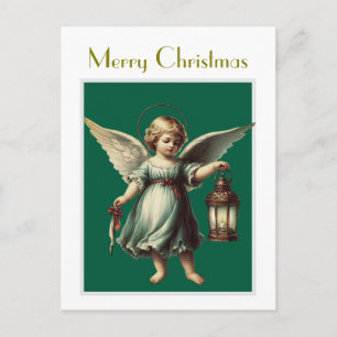 Vintage-Weihnachtsengel und Laterne  Postkarte