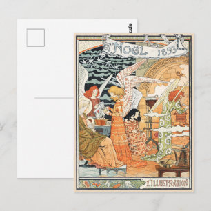 Vintage Weihnachtsengel und Madonna im Jugendstil Postkarte