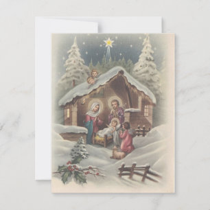 Vintage-Weihnachtsengel wachen über Jesuskind Feiertagskarte