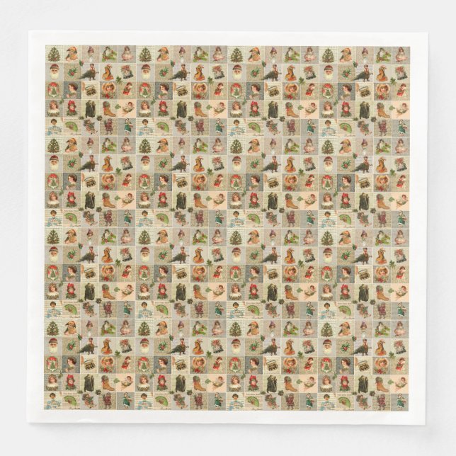 Vintage Weihnachtsessen Papier Napkins Serviette (Vorderseite)