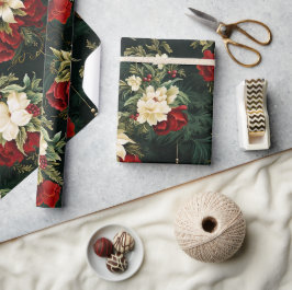 Vintage Weihnachtsfantasie Blumenmuster Geschenkpapier