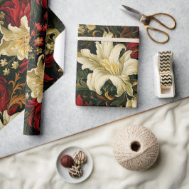 Vintage Weihnachtsfantasie Blumenmuster Geschenkpapier