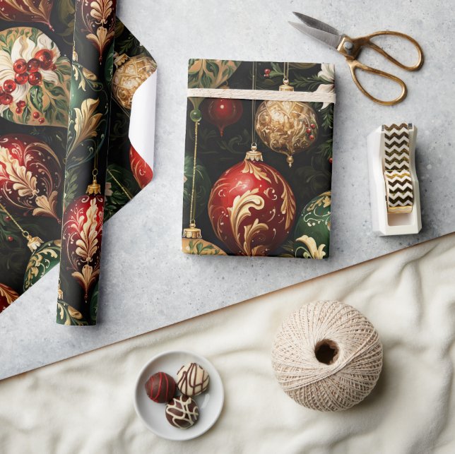 Vintage Weihnachtsfantasie Blumenmuster Geschenkpapier (Kunsthandwerk)