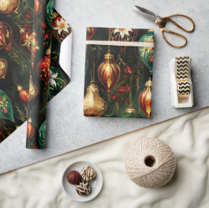Vintage Weihnachtsfantasy Floral Ornamente Muster Geschenkpapier