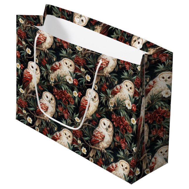Vintage Weihnachtsfantasy Floral Owl Muster Große Geschenktüte (Vorderseite Schrägansicht)