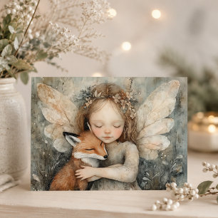 Vintage-Weihnachtsfee mit Fuchs Whimsical Winter Feiertagskarte