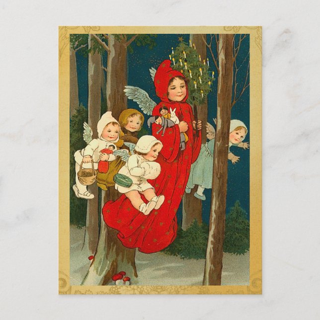 Vintage WeihnachtsFeen-Postkarte Feiertagspostkarte (Vorderseite)