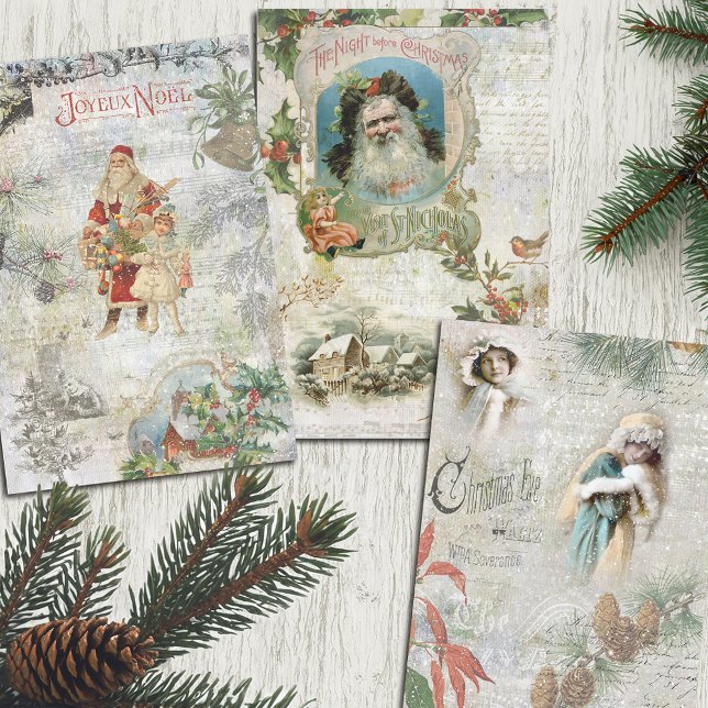Vintage Weihnachtsfeier Ephemera Collage Geschenkpapier Set (Von Creator hochgeladen)