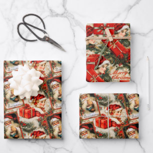 Vintage Weihnachtsfeier Geschenkpapier Set