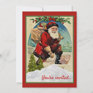 Vintage Weihnachtsfeier mit dem Weihnachtsmann Einladung