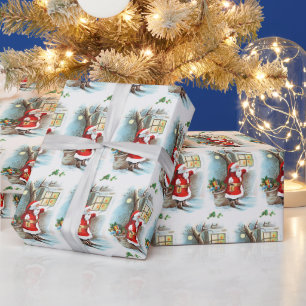 Vintage Weihnachtsfeier mit Santa auf Fliesen Geschenkpapier