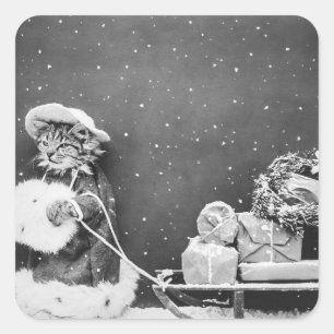 Vintage Weihnachtsfeier mit Schlitten Quadratischer Aufkleber