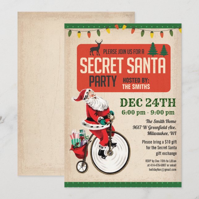 Vintage Weihnachtsfeier Party Einladung (Vorne/Hinten)