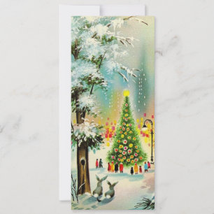 Vintage-Weihnachtsfeier rund um den Baum Feiertagskarte