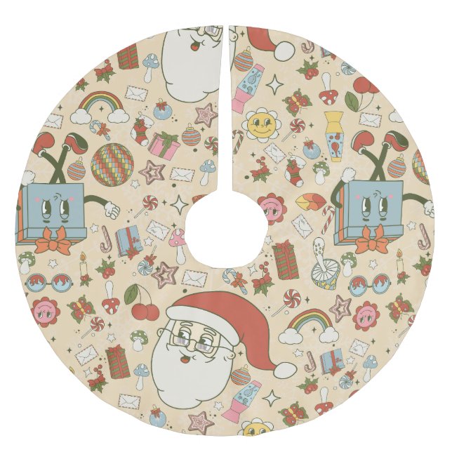 Vintage Weihnachtsfeiern Polyester Weihnachtsbaumdecke (Vorderseite)