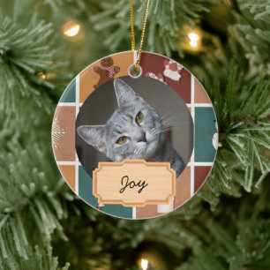 vintage Weihnachtsfeiertag Benutzerdefiniertes Kat Keramik Ornament