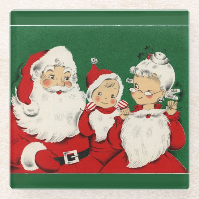 Vintage Weihnachtsfeiertage Glasuntersetzer (Vorderseite)