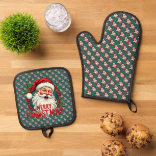 Vintage Weihnachtsfeiertage Patten Ofenhandschuh & Topflappen-Set